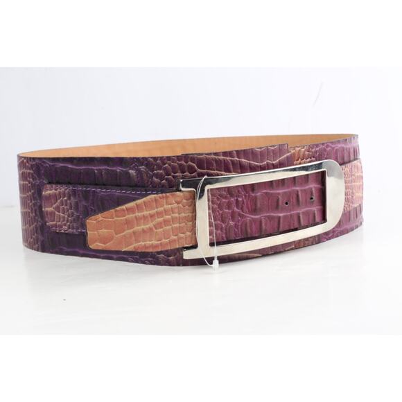 Purple Croco Embossed Leather Wide Waist Belt Size 90 Statement Classic main image 5